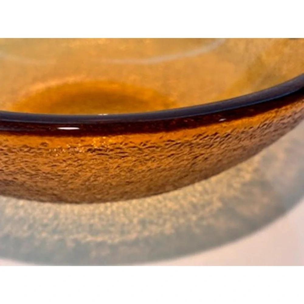 Vintage Imperial Amber Glass Bowl, Textured Weighted, Home Decor Display, Server